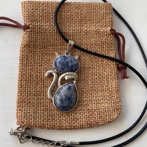Crystal Cat Necklace Sodalite Pendant Necklace Sodalite  Necklace Cat Pendant